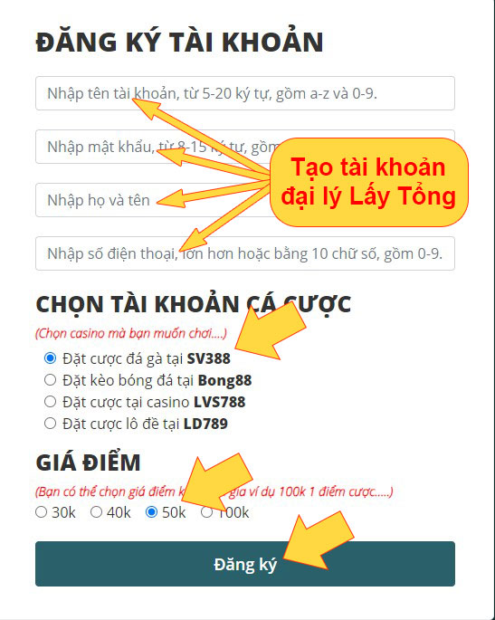 Đăng ký tài khoản Lấy Tổng